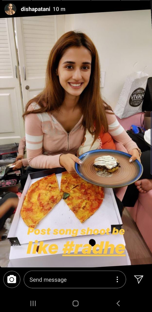 Radhe Disha Patani enjoys her cheat meal after she wraps the shoot for the first song!