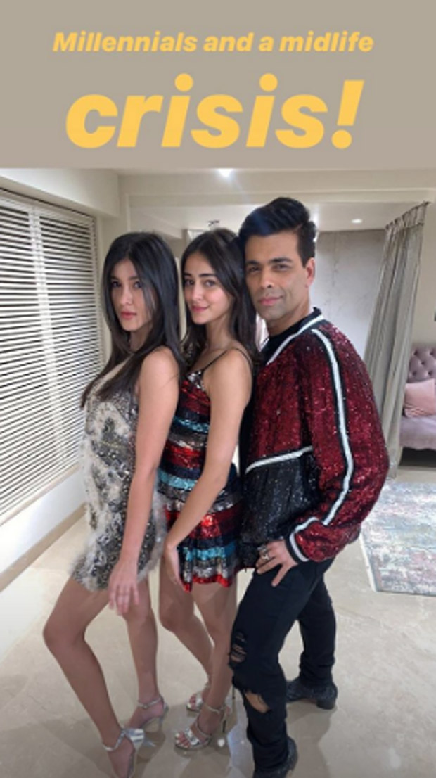 karan johar strikes a pose with his favourite ‘millennials’ ananya panday and shanaya kapoor