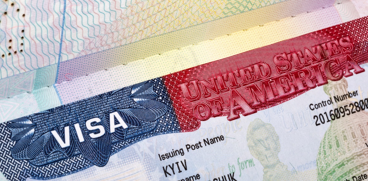 American Visa in the passport closeup.