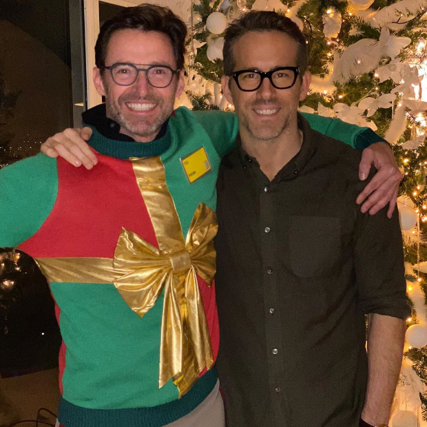 Ryan Reynolds and Hugh Jackman bring back their feud with Christmas Day sweater in these photos 