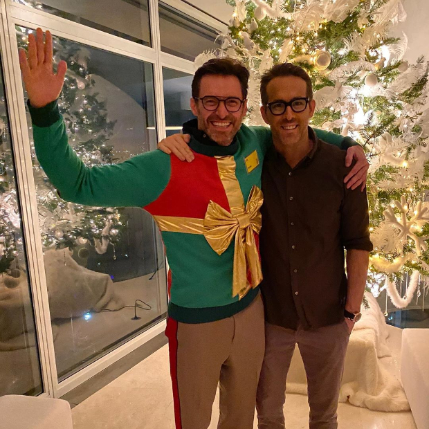 Ryan Reynolds and Hugh Jackman bring back their feud with Christmas Day sweater in these photos 