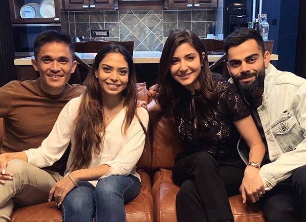 Anushka Sharma and Virat Kohli celebrate team India's ODI series win with Sunil Chhetri and wife