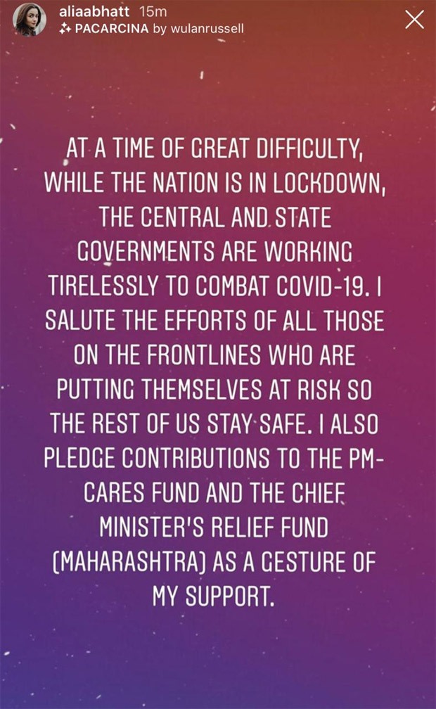 Alia Bhatt pledges to donate to PM-CARES and CM Relief Fund amid coronavirus pandemic