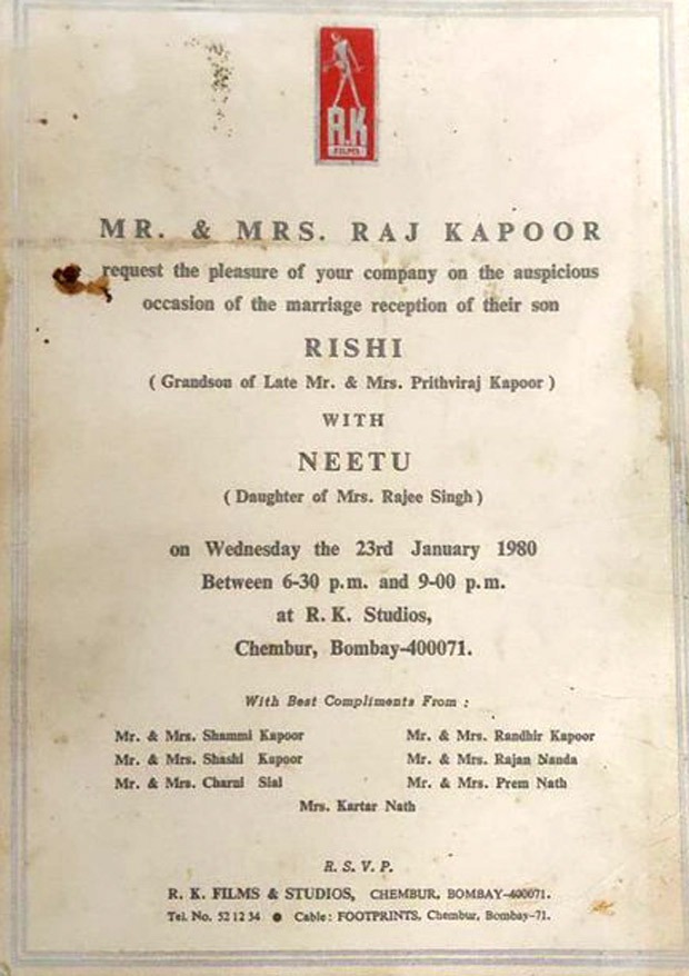 THIS is what Rishi Kapoor and Neetu Kapoor’s wedding invite looked like!