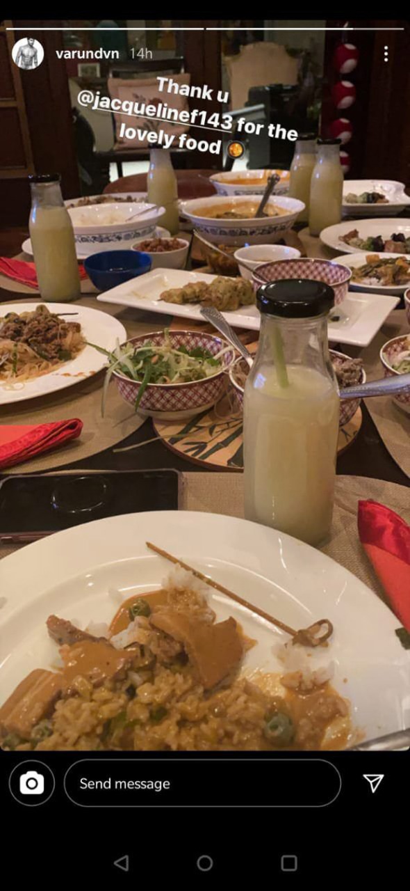 Varun Dhawan thanks Jacqueline Fernandez for the feast of delicious food