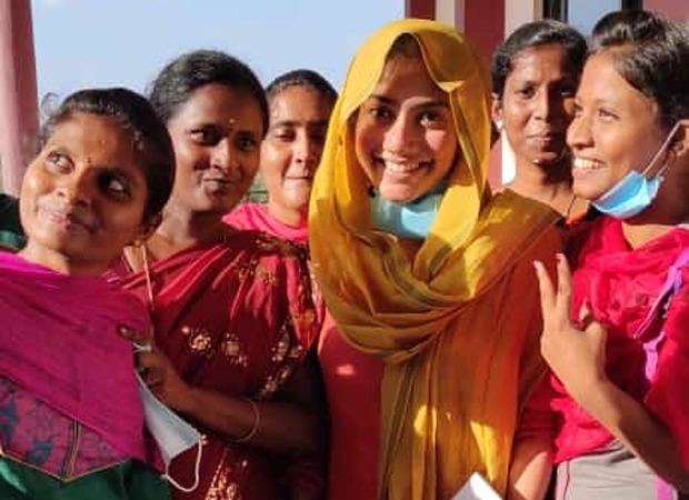 Sai Pallavi poses with fans at a college in Trichy as she appears for an exam