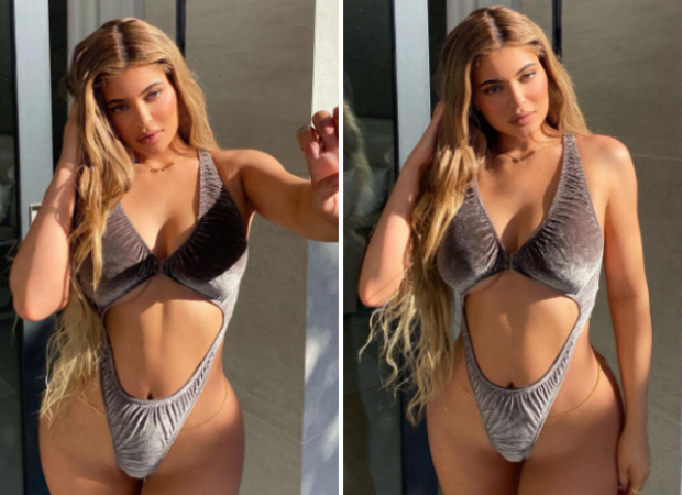 Kylie Jenner flaunts her curves in a skimpy thong velvet bodysuit by Skims 