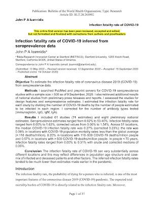 Infection Fatality Rate SARS-CoV-2 Virus?