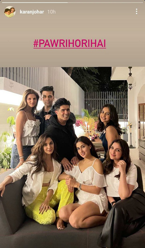 Karan Johar shares glimpse with Sara Ali Khan, Parineeti Chopra, Rakul Preet Singh, Kiara Advani from Manish Malhotra''s party, says 'Pawri Ho Rahi Hai' 