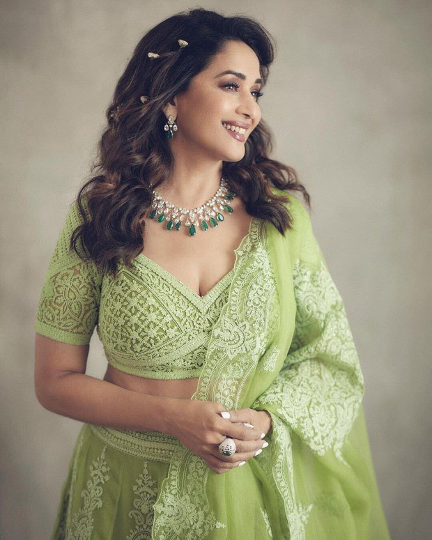 madhuri dixit’s embellished green lehenga is perfect for mehendi ceremony this wedding season