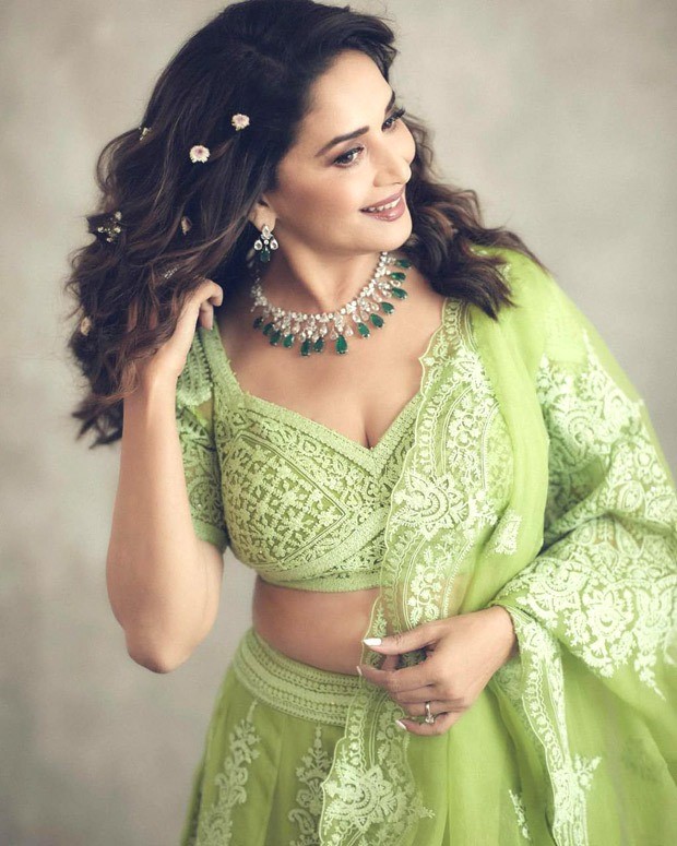 madhuri dixit’s embellished green lehenga is perfect for mehendi ceremony this wedding season