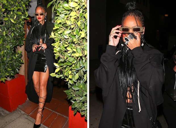 Rihanna steps out in all black look worth over Rs. 1.5 lakhs; dons tiny mini skirt and duster overcoat following midriff flossing trend