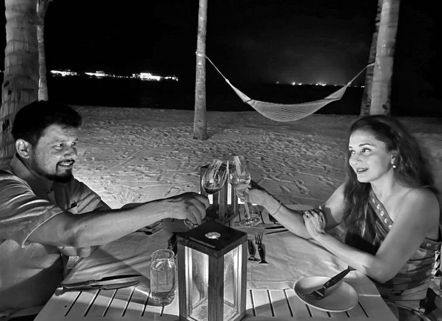 madhuri dixit enjoys a romantic candle lit dinner with husband in the maldives