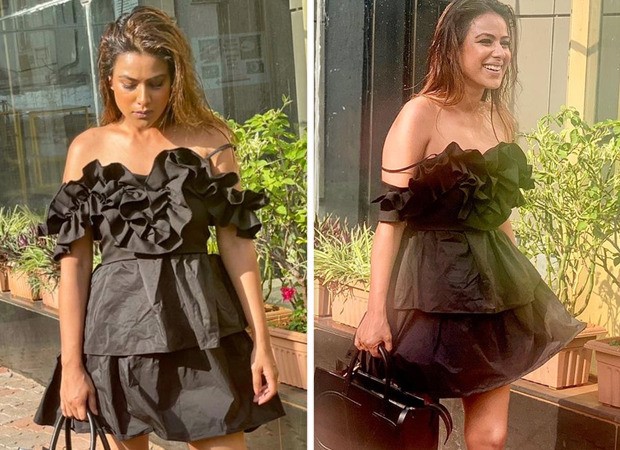 Nia Sharma sizzles in off-shoulder mini ruffle dress and pairs it with black pumps and handbag (1)