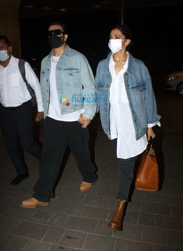 Ranveer Singh and Deepika Padukone leave for Bengaluru donning matching outfits, actress carries luxury Fendi tote worth Rs. 2.1 lakhs 