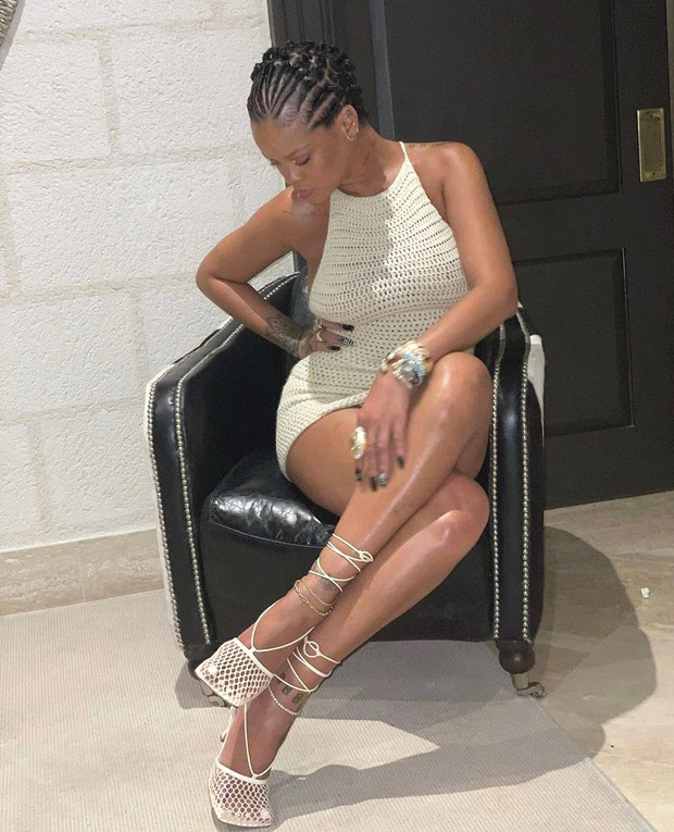 rihanna debuts new hairstyle; flaunts her long less in mini white crochet dress