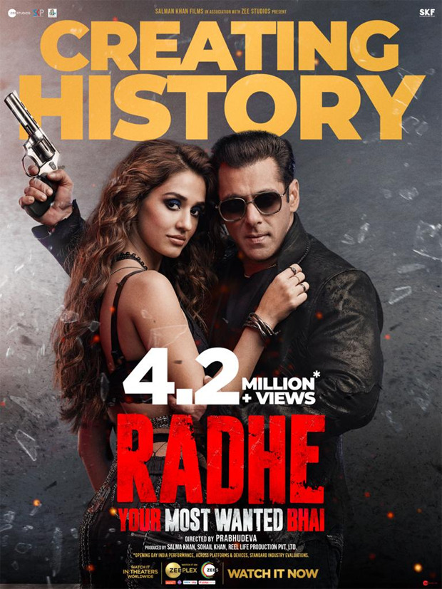 salman khan’s radhe creates history; breaks records and becomes the most watched film on day 1 with 4.2 million views across platforms
