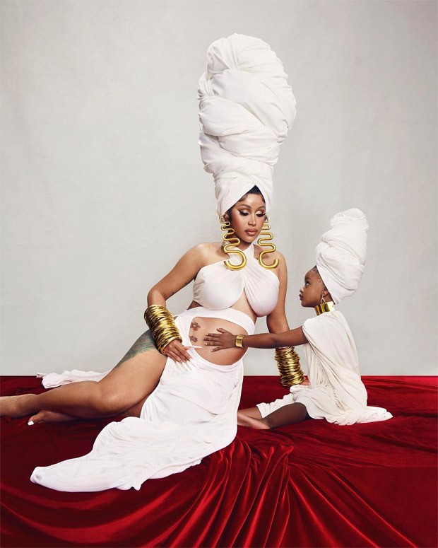 cardi b goes topless in pregnancy shoot with husband offset; shares another stunning portrait with daughter kulture