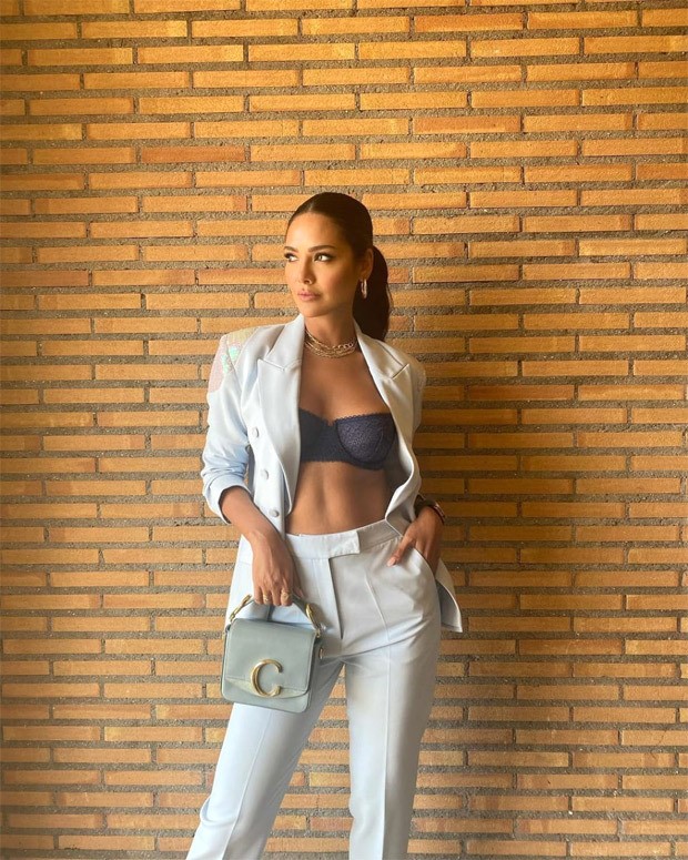 Esha Gupta pairs a pantsuit with a lacy bralette and it's a sexy combination ever
