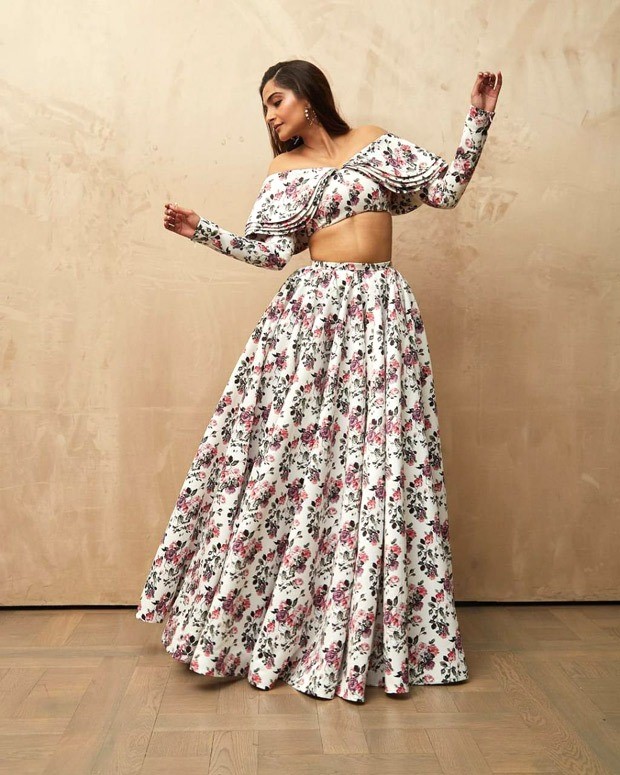 sonam kapoor dons emilia wickstead crop top and flared skirt worth rs. 1.3 lakh