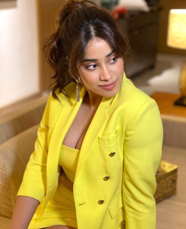 janhvi kapoor is all about maximalism in monotone co-ord set – yellow crop top, mini skirt and jacket