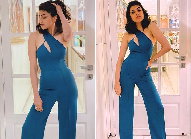 Kajal Aggarwal makes a statement in halter neck teal jumpsuit for belated birthday celebrations