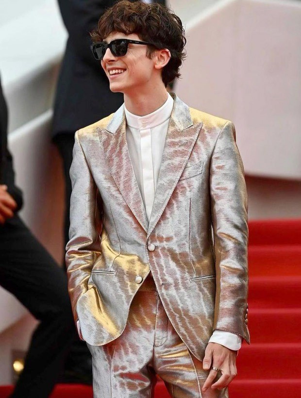 timothée chalamet shines bright in tom ford silver tuxedo and chelsea heeled boots at cannes film festival 2021 for the french dispatch premiere