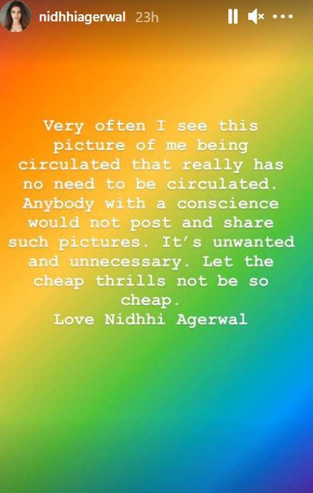 Nidhi Agerwal calls out people sharing unflattering pictures of her; says let the cheap thrills not be so cheap