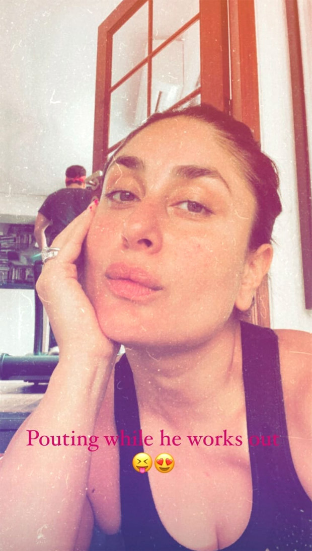 Kareena Kapoor Khan sneaks in an unaware Saif Ali Khan into her selfie as he works out