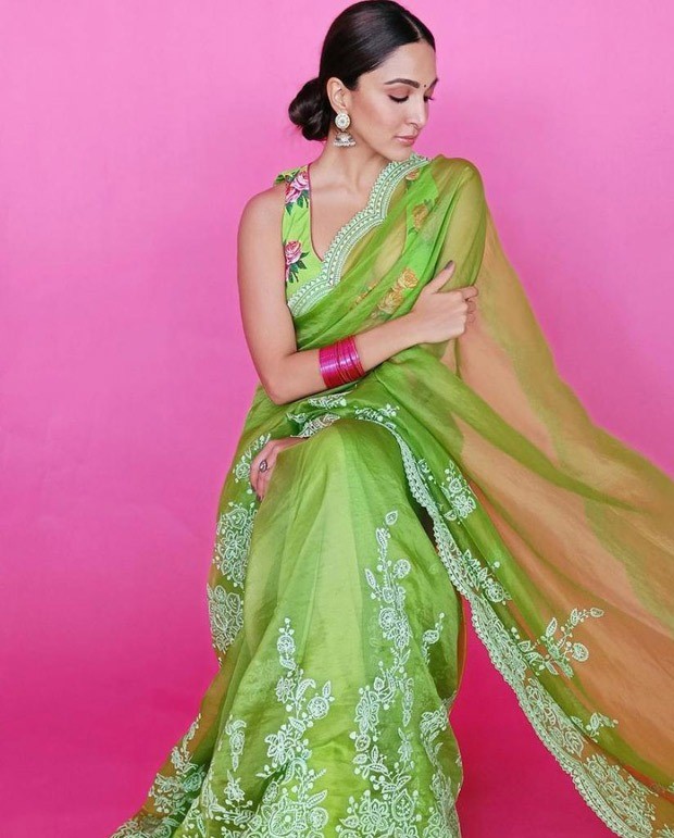 Kiara Advani stuns in an embroidered neon green saree worth Rs. 48,000