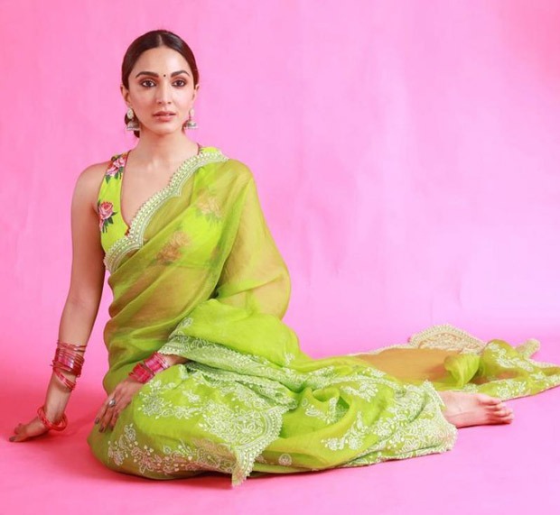 Kiara Advani stuns in an embroidered neon green saree worth Rs. 48,000