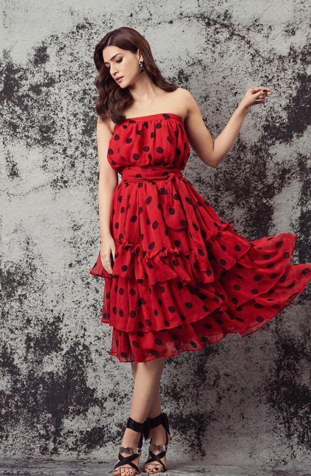 kriti sanon makes a statement in a polka dotted red dress