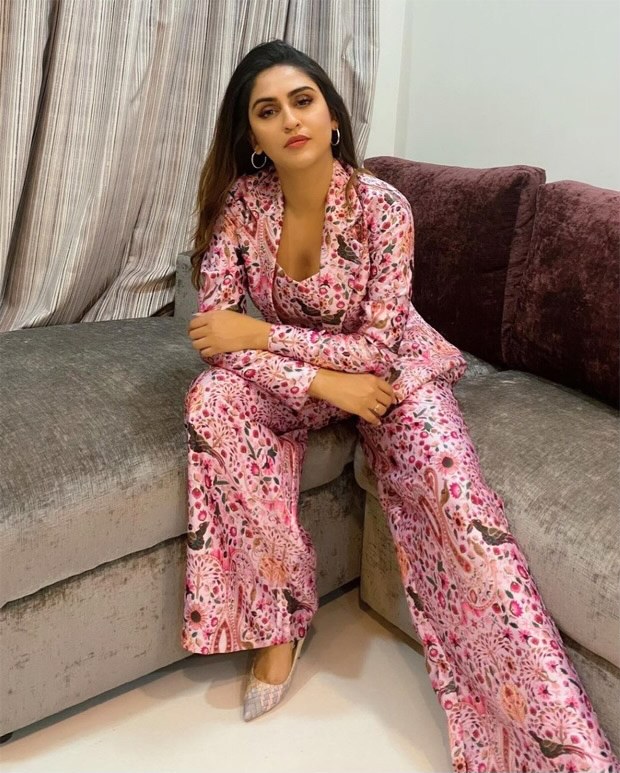 Krystle D'Souza is a boss babe in pink pantsuit for Chehre promotions