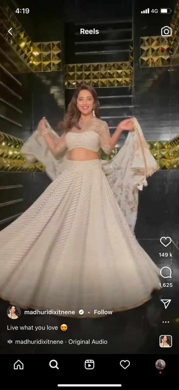 madhuri dixit is an absolute queen in a gold and white lehnga as she effortlessly pulls off a transition reel