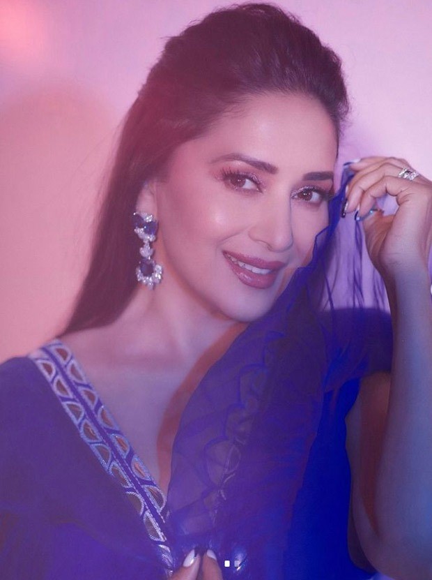 madhuri dixit is the epitome of royalty in a blue abu jani sandeep khosala creation