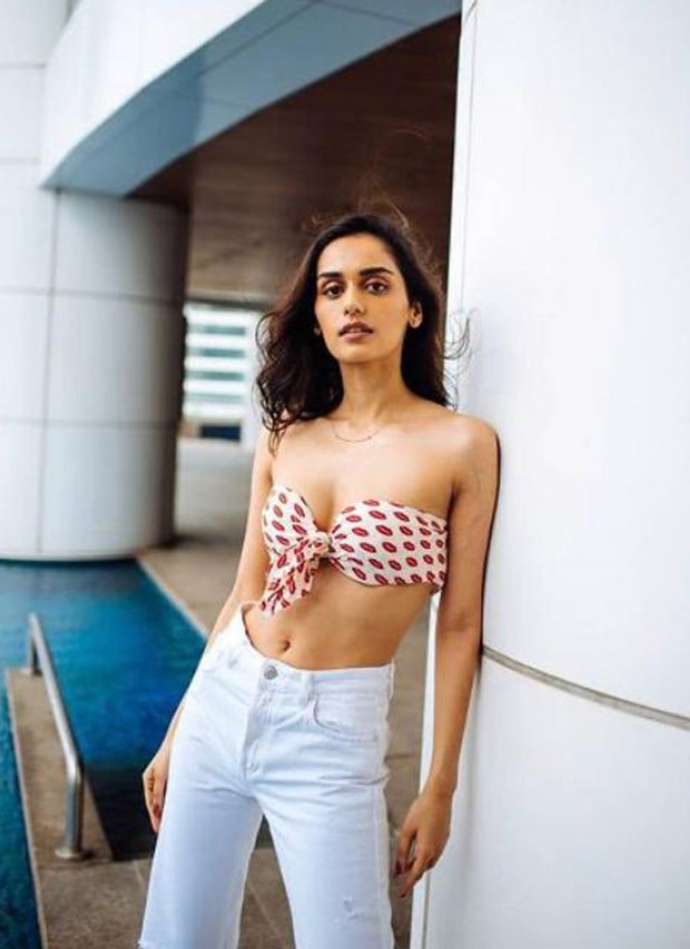 Manushi Chillar raises oomph factor in strapless printed bralette and skinny jeans