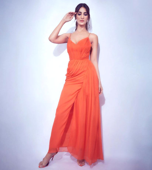 Vaani Kapoor looks gorgeous in a Tangerine dress for BellBottom promotions