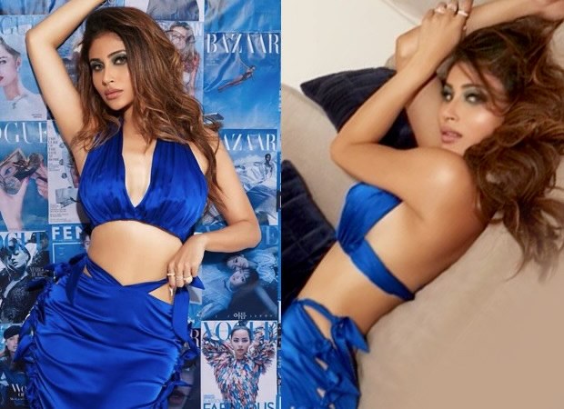 Mouni Roy goes dramatic in electric blue halter neck top and satin bodycon skirt