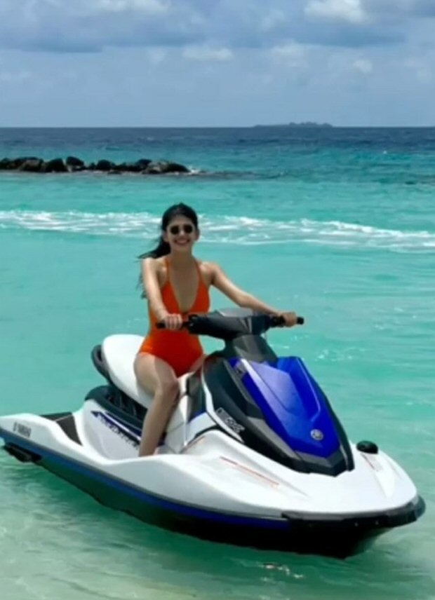 sanjana sanghi makes a splash in orange swimsuit while holidaying in maldives