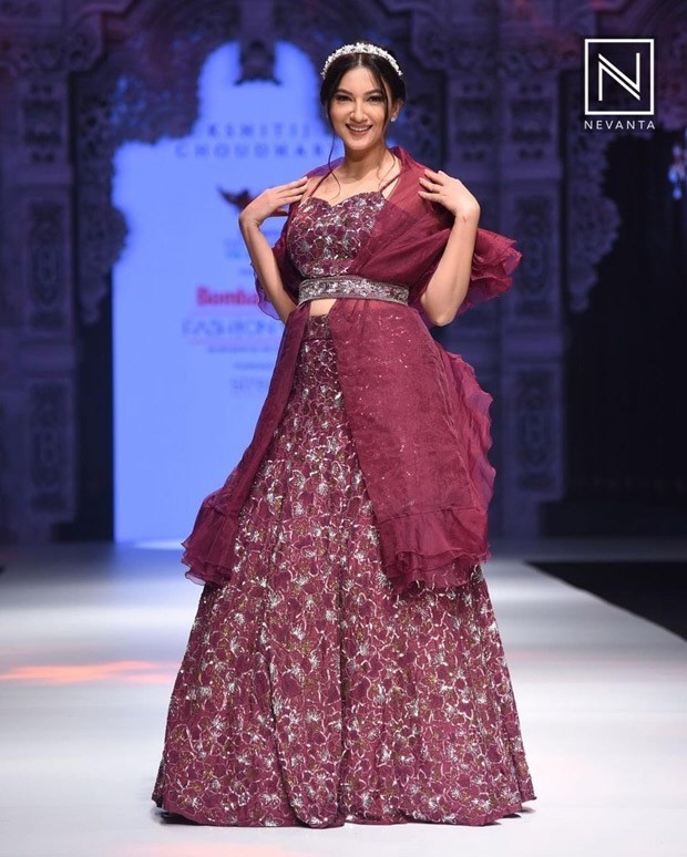 Bombay Times Fashion Week 2021: Gauahar Khan stuns as a showstopper in a gorgeous maroon lehenga by Kshitij Choudhary