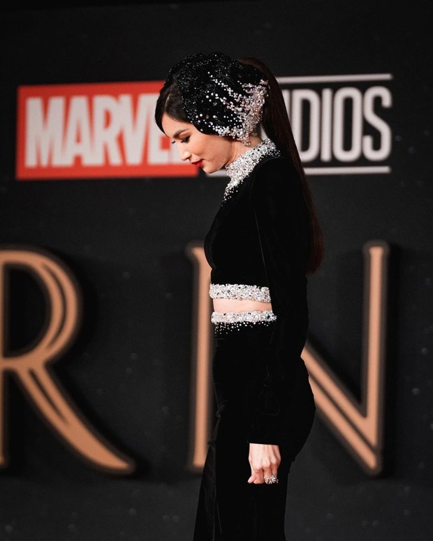Gemma Chan dazzles in black separates with matching Swarovski embellished headpiece for Marvel's Eternals premiere at Rome Film Festival