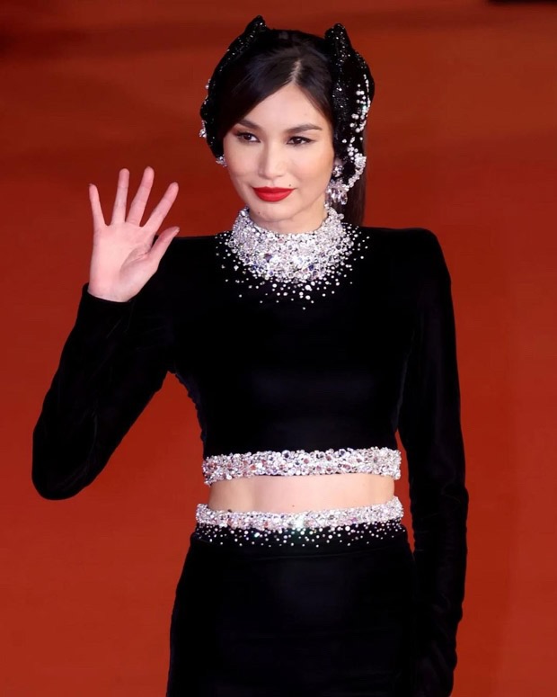 Gemma Chan dazzles in black separates with matching Swarovski embellished headpiece for Marvel's Eternals premiere at Rome Film Festival