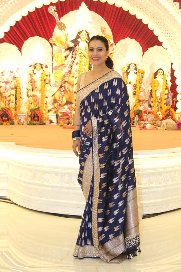 Kajol impresses in a royal blue Anita Dongre saree worth Rs  85,000 for Durga Ashtami celebrations