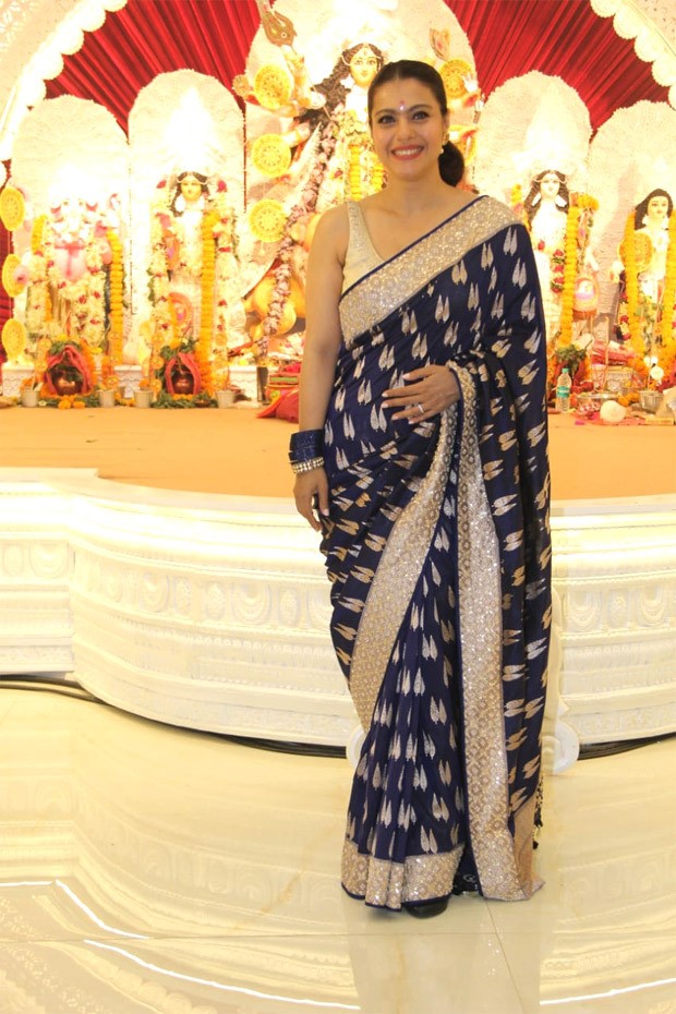 kajol impresses in a royal blue anita dongre saree worth rs 85,000 for durga ashtami celebrations