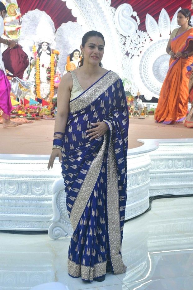 kajol impresses in a royal blue anita dongre saree worth rs 85,000 for durga ashtami celebrations