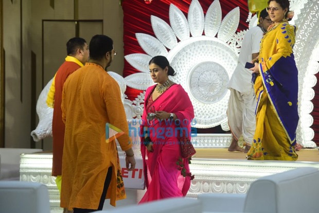 Kajol stuns us in bright pink saree during Durga Puja