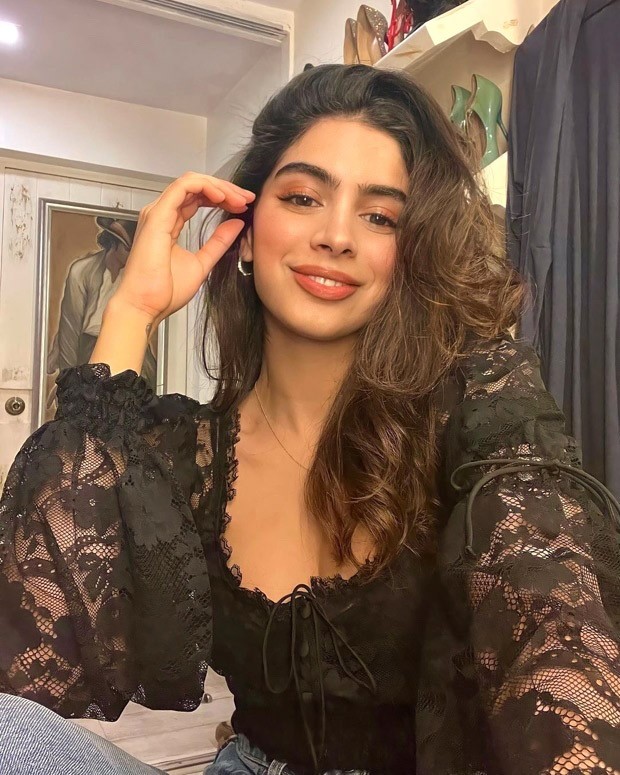 khushi kapoor stuns in a black lace balloon sleeve top and soft makeup
