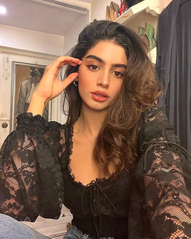 khushi kapoor stuns in a black lace balloon sleeve top and soft makeup