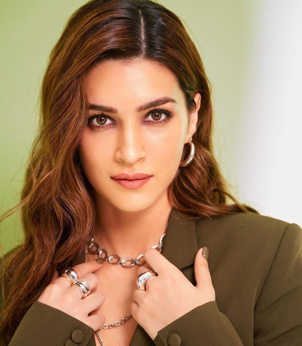 kriti sanon looks stunning olive green blazer dress with waist cut-outs for hum do humare do promotions