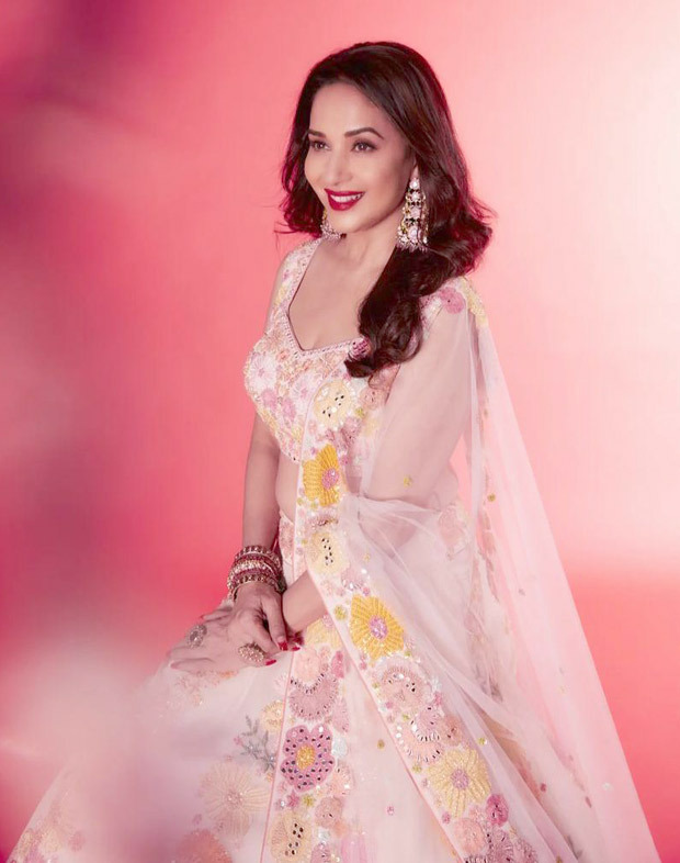 madhuri dixit makes a desi splash in a gorgeous lehenga with floral accents as she looks like an absolute dream